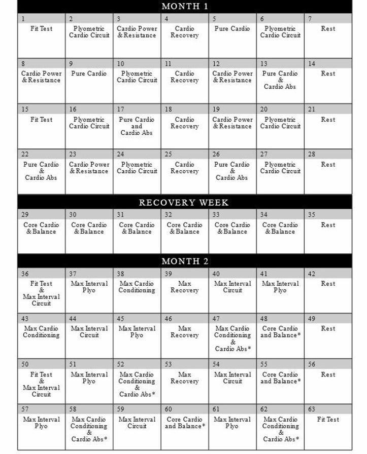 Insainty workout calendar - complete 2 months exercise program